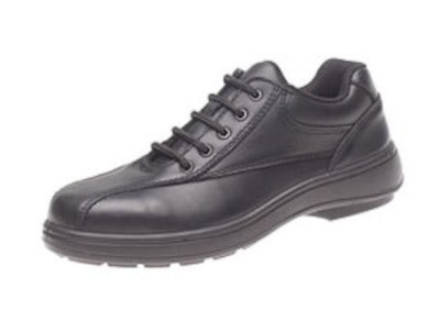 Extra Wide Steel  Shoes on Ladies Fitting Safety Steel Toe Cap Shoe Black Smooth Leather  Padded